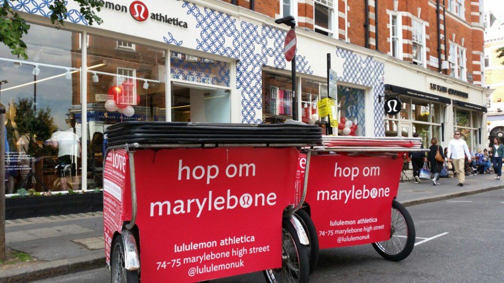 Lululemon Yoga Store Marylebone Pedicabs Parked high street